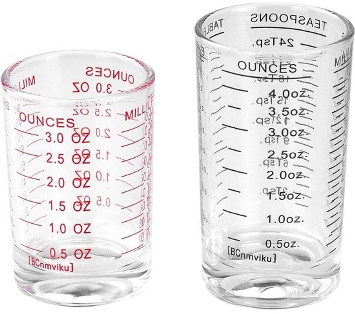 Set van 2 Glazen Maatbekers - 90 ml en 120 ml - Doorzichtig, Robuust Glas voor Keuken, Cocktail- en Borrelglazen, Mini Bakbeker