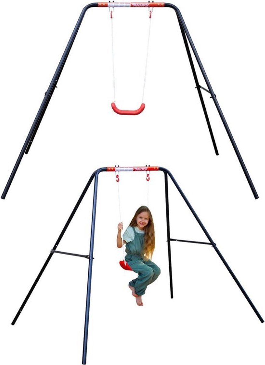Kinderspeelsteiger met Schommels - Enkele, Dubbele of Combinatie - Glijbaan, Schommelwip en Wip - Robuust Stalen Frame - Ideaal voor Tuin en Schoolplein - Aladin Enkele Schommel