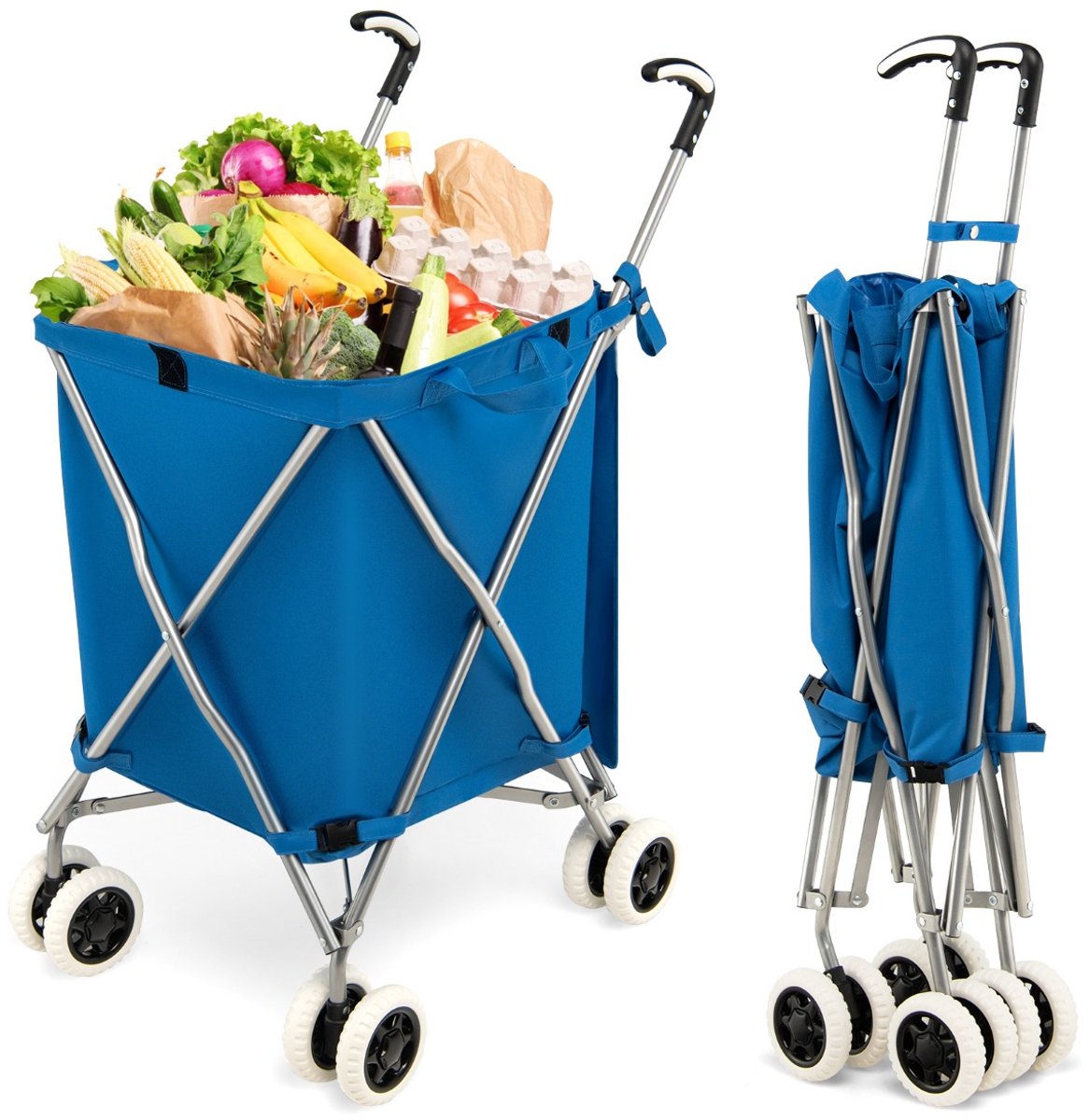 SureDeal® - Keukengerei - Opvouwbare Boodschappentrolley - Wielen Handkar - Afneembare Oxford Tas - 66x46x94,5 cm - Blauw