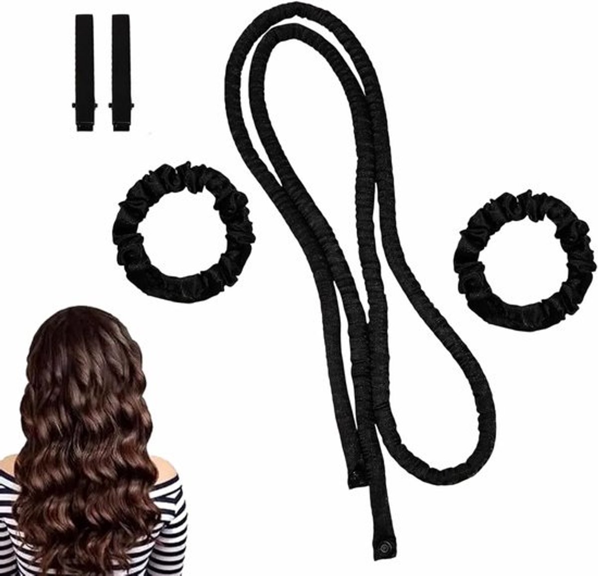 Verwarmingsloze Krulstangen - Krulband Hoofdband - Nachtelijk Krullen - Haarvriendelijk Ontwerp - Inclusief Accessoires - Zwart