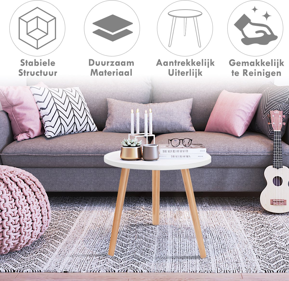 SureDeal® - Salontafel - Ronde Koffie Eind - Wit