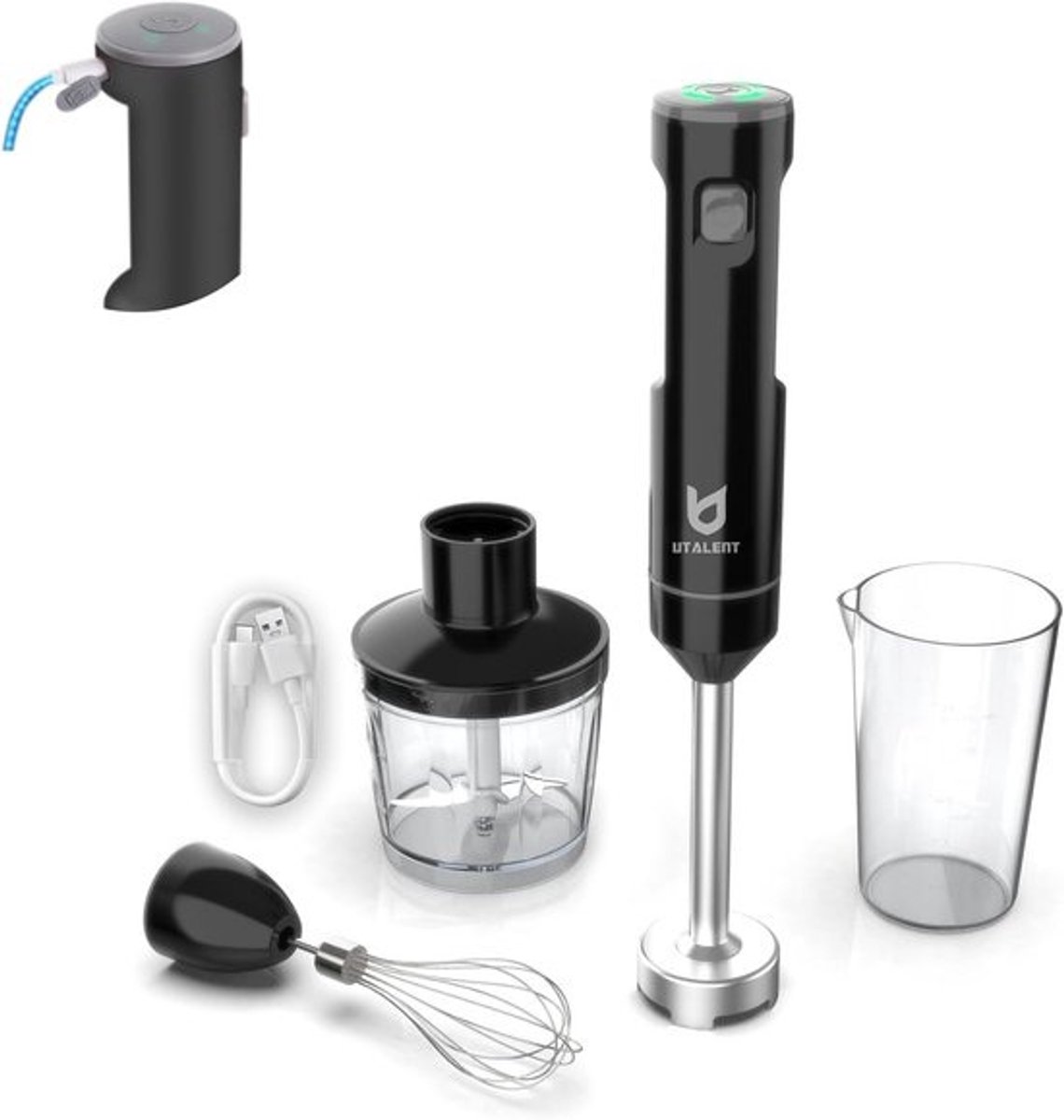 Draadloze Handblender met Oplaadfunctie en Snellader - Mixen, Kloppen, en Opkloppen voor Smoothies, Babyvoeding en Soepen