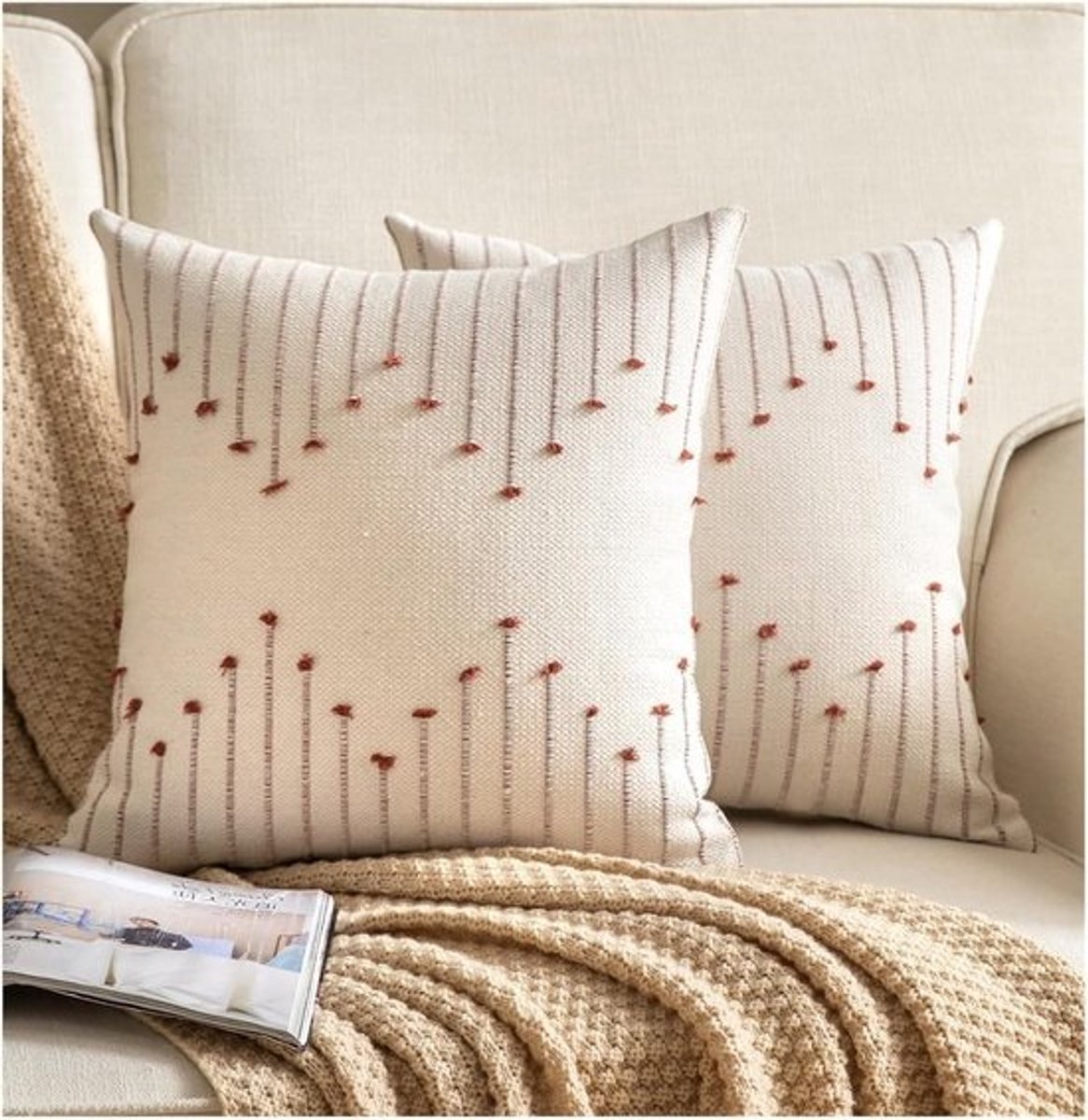 Boho Sierkussenslopen - Decoratieve Kussenhoezen - Woonkamer Aankleden - Natuurlijk Neutraal Ontwerp - 20 x 20 cm - Roest Beige