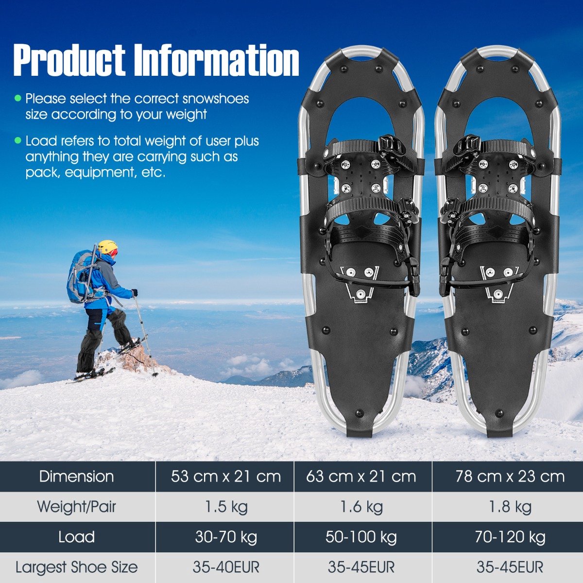 SureDeal® - Kamper - Veelzijdige Sneeuwschoenen Ergonomische - Dubbel Ratelsysteem Zilver - 53x21 cm - Zilver