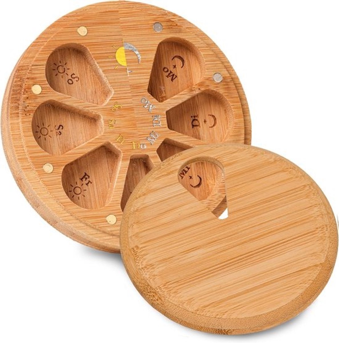 Wekelijkse Pillendoos met 2 Compartimenten en Magnetische Sluiting - Houten Medicijnorganizer