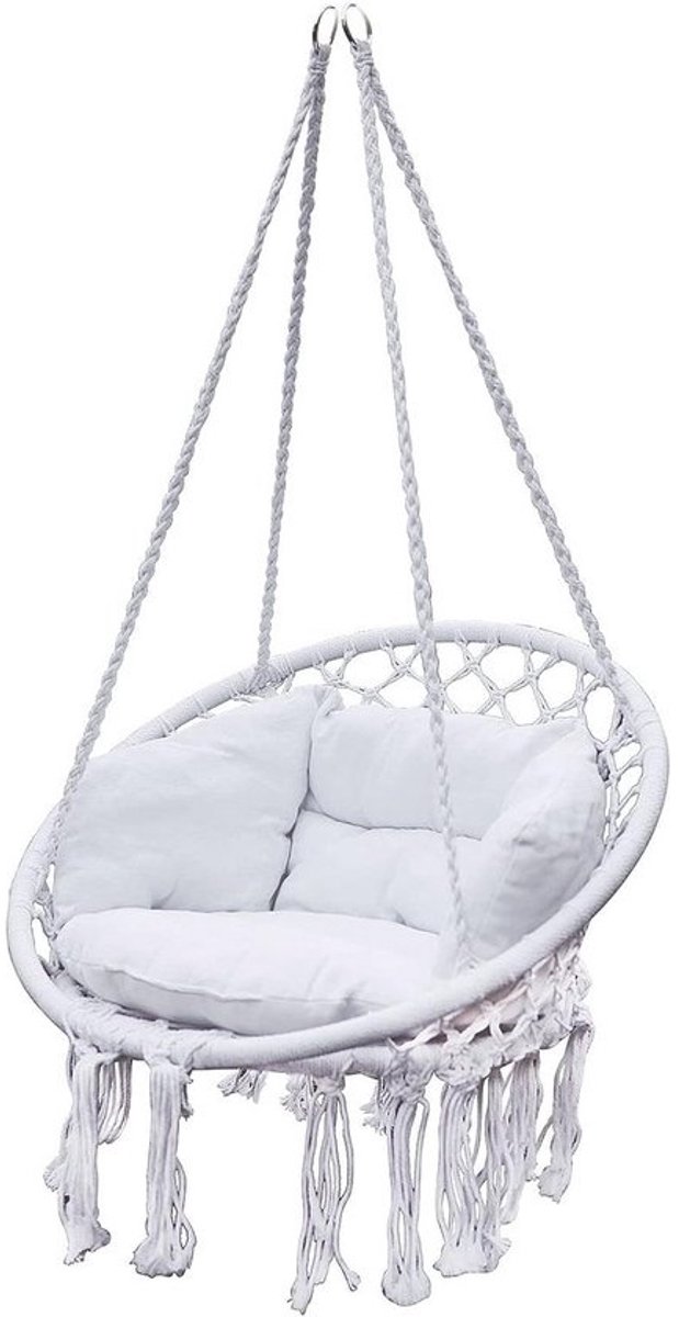 Luxe Witte Hangstoel met Kussen - Comfortabele Katoenen Schommelmand voor Binnen & Buiten