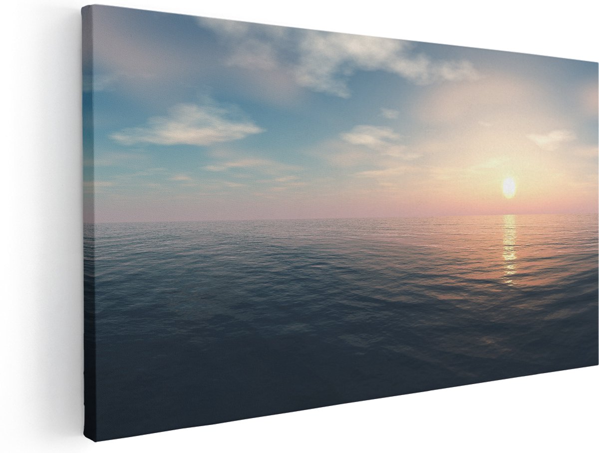 Artaza Canvas Schilderij Zee Water Tijdens Zonsondergang - 160x80 cm - Groot - Wanddecoratie Woonkamer - Schilderijen - Muurdecoratie