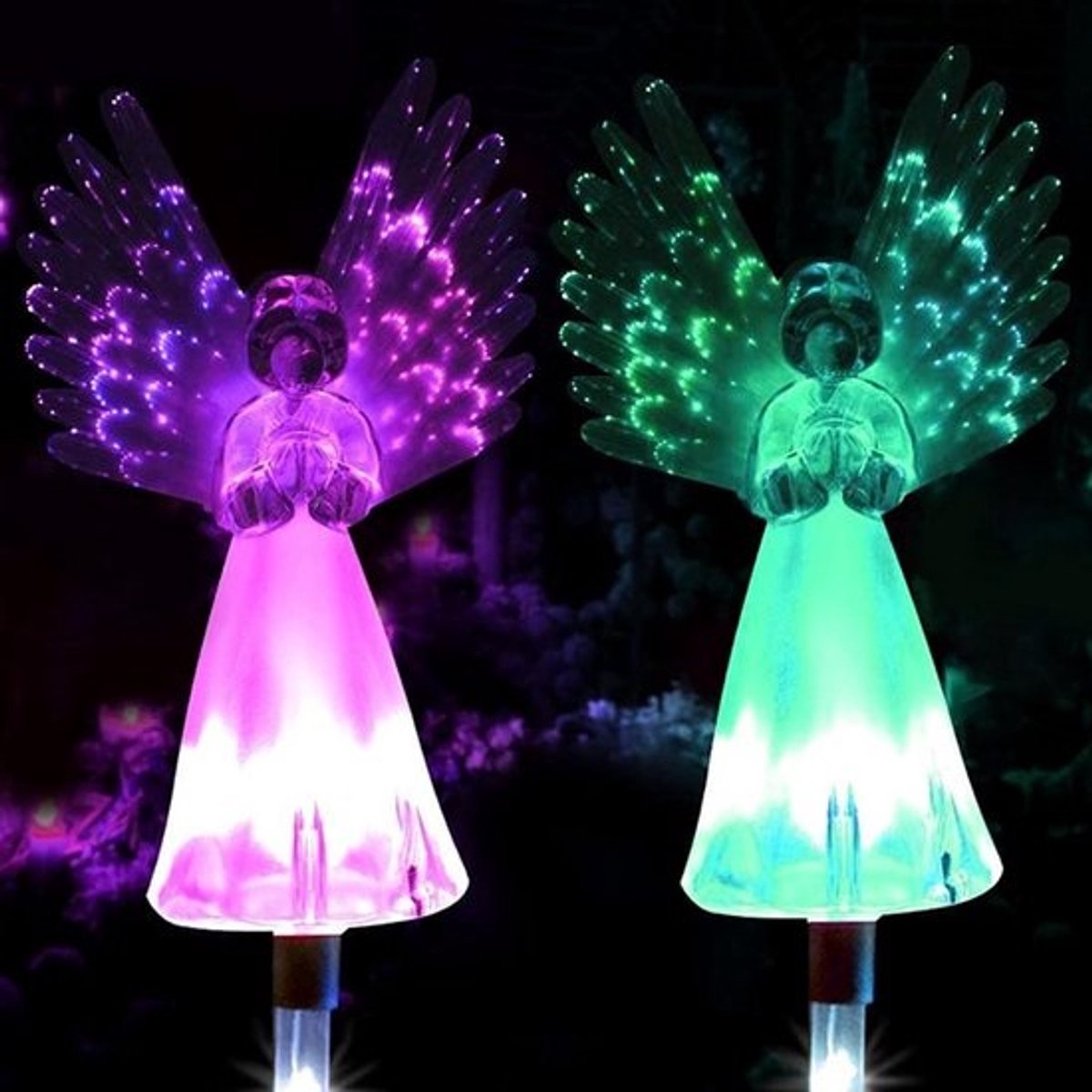 Set van 2 Zonnepanelen voor Buiten – Kleurveranderende LED-Lampen voor Tuin, Graf en Herdenking – Draadloze Solar Tuinverlichting