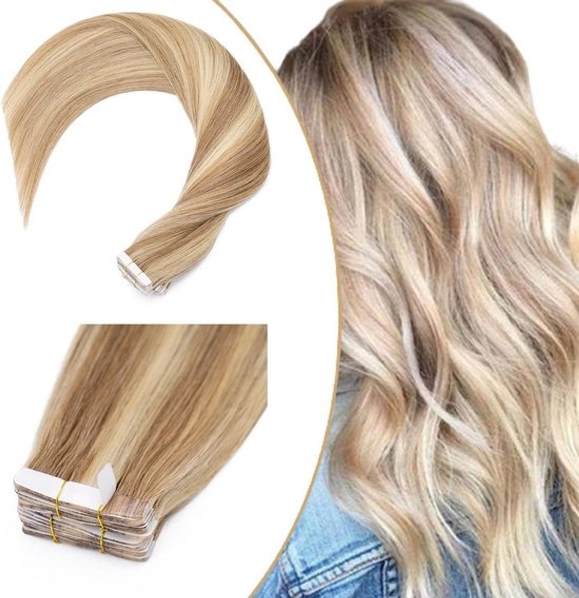 Echt Haar Tape-In Extensions 30 cm - Blond #18/613 - 40g Volume & Lengte