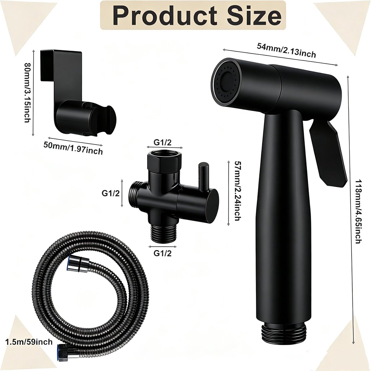 Bidet handdouche roestvrij staal toiletset met adapter - ShopVlot