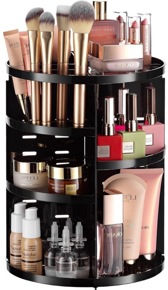 360 roterende make-up organizer - verstelbare plankhoogte en volledige draaibaar - perfecte cosmetische opbergoplossing voor slaapkamer dressoir of ijdelheid aanrecht (zwart) make up tafel