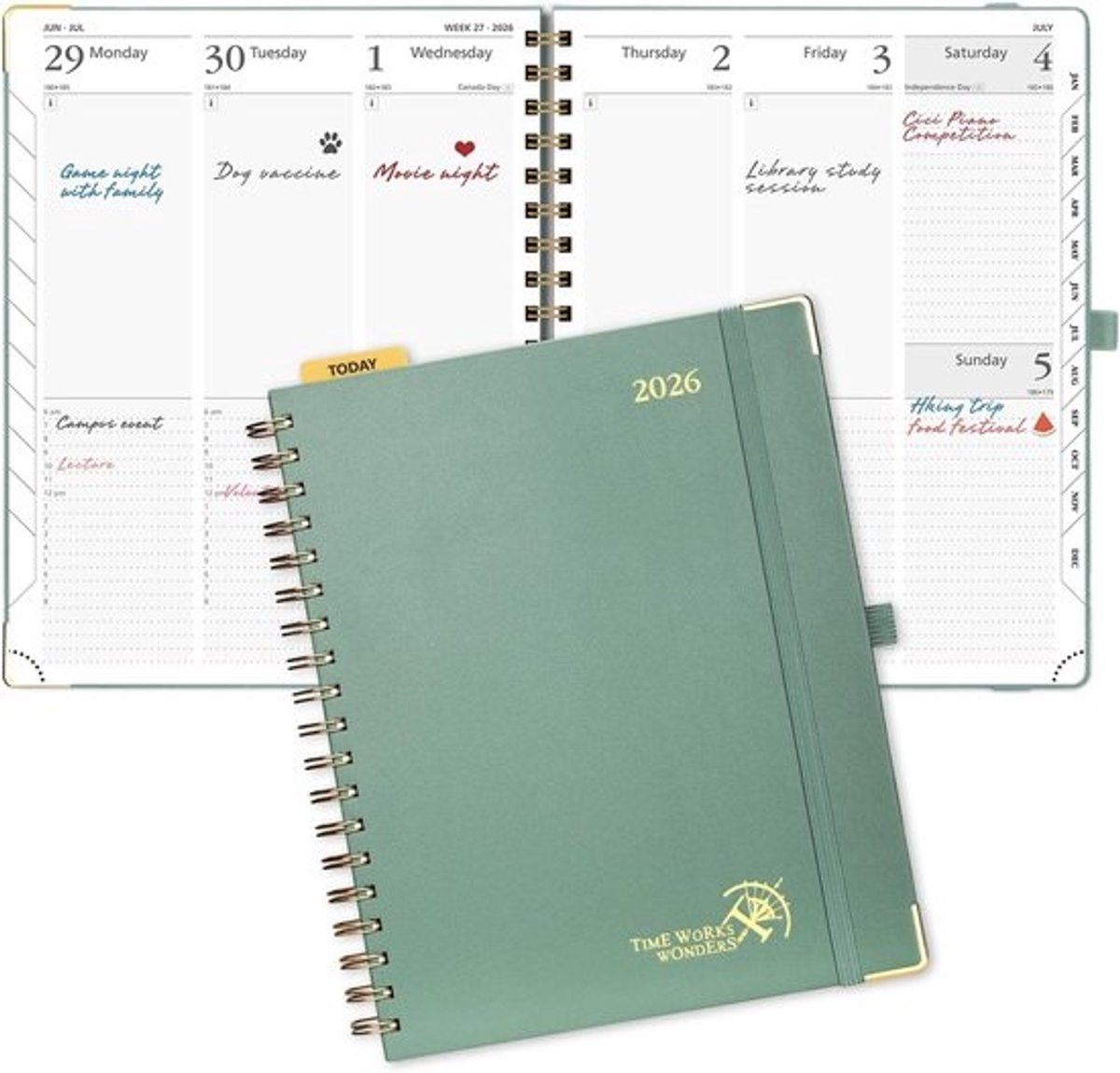 Weekplanner 2026 - Agenda Dagindeling - Afspraken Plannen - Ruim Schrijfvlak - Groot Formaat - Nachtgroen