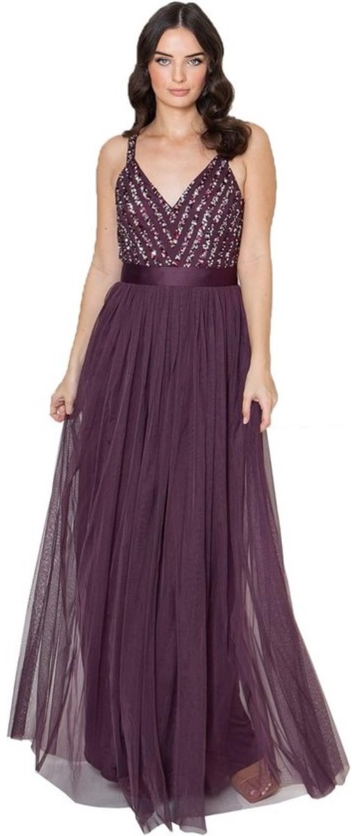 Elegante Mouwloze Maxi Jurk met Glitter en Tule Rok voor Dames