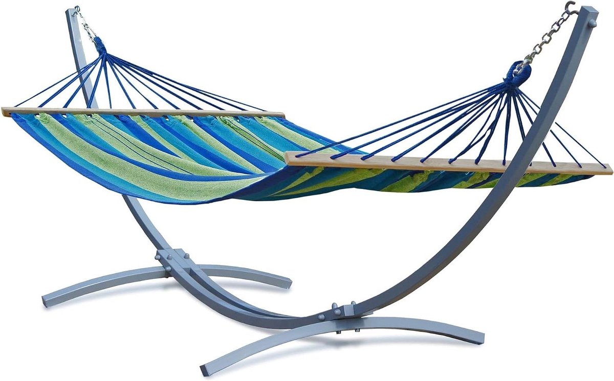 Hangmat met standaard - XXL hangmat set - Ontspannen in tuin - Stabiel metalen frame - Tot 220 kg