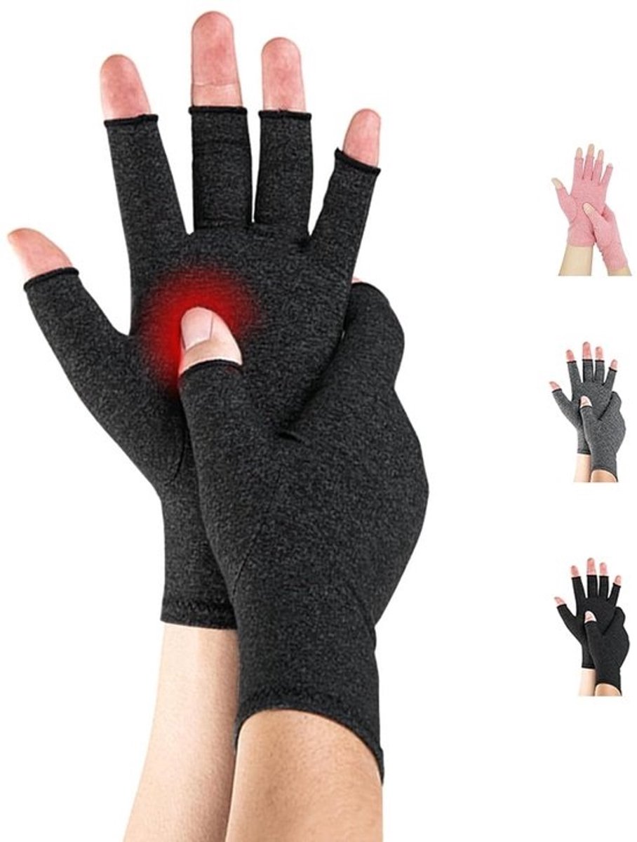 Artritis Handschoenen - Compressie Handsteun - Pijnverlichting Dagelijks - Vingerloos Ademend Ontwerp - Maat S tot XL - Zwart