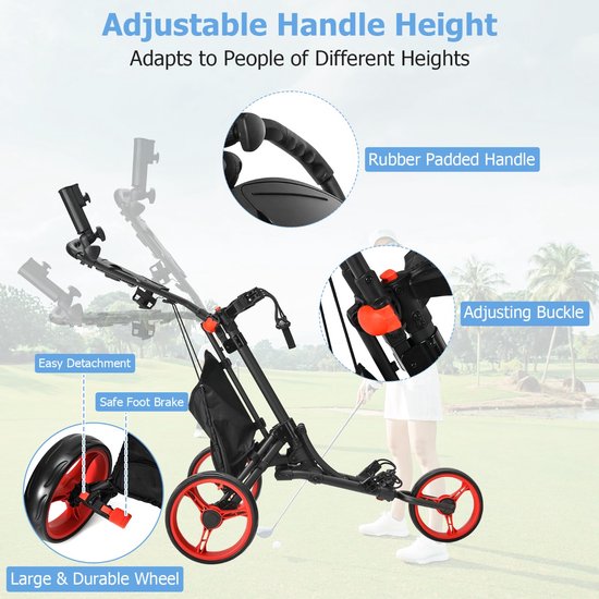 SureDeal® - Golf - Wielen Duwkar Snel - Golfclubs Golftrolley - 121x70x99,5 cm - Naturel van suredeal — afbeelding 2