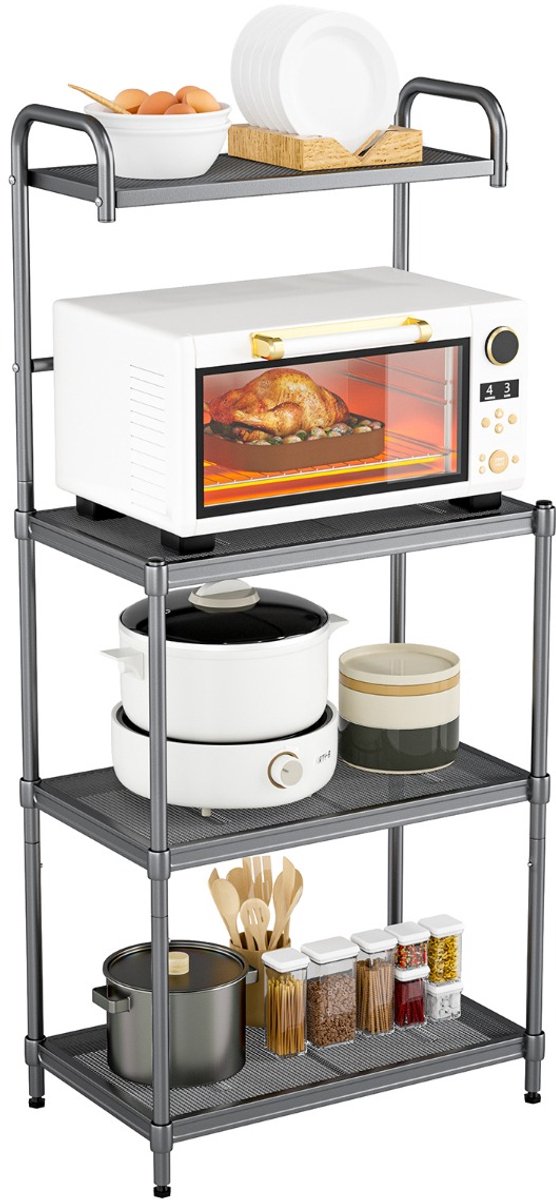 SureDeal® - Keukenorganizer - Keukenrek Planken Verstelbare - 60x34x136 cm - Grijs