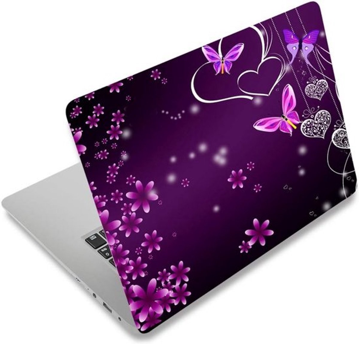 Universele Laptop Skin Sticker Paars Hart Vlinder Voor 12 t/m 15.6 Inch Notebook Laptop Cover