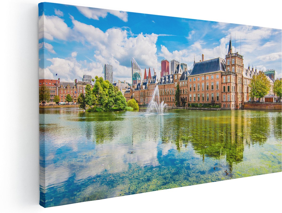Artaza Canvas Schilderij Binnenhof met het Hofvijver in Den Haag - 140x70 cm - Groot - Wanddecoratie Woonkamer - Schilderijen - Muurdecoratie