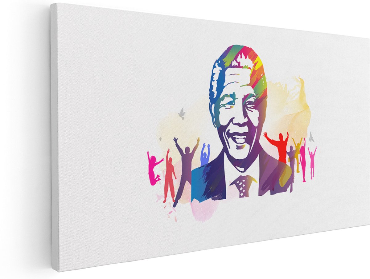Artaza Canvas Schilderij Nelson Mandela - 140x70 cm - Groot - Wanddecoratie Woonkamer - Schilderijen - Muurdecoratie