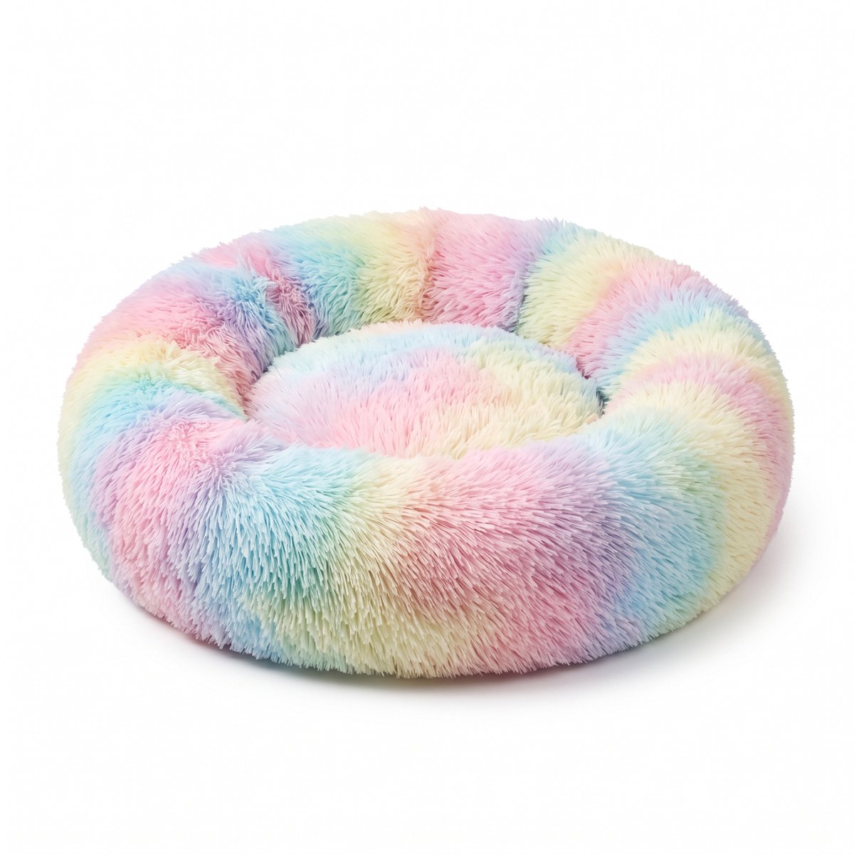 IvoQ Donut Kattenmand – Ø 40 cm – Zacht Pluche Kattenbed voor Katten en Kleine Honden – Regenboog