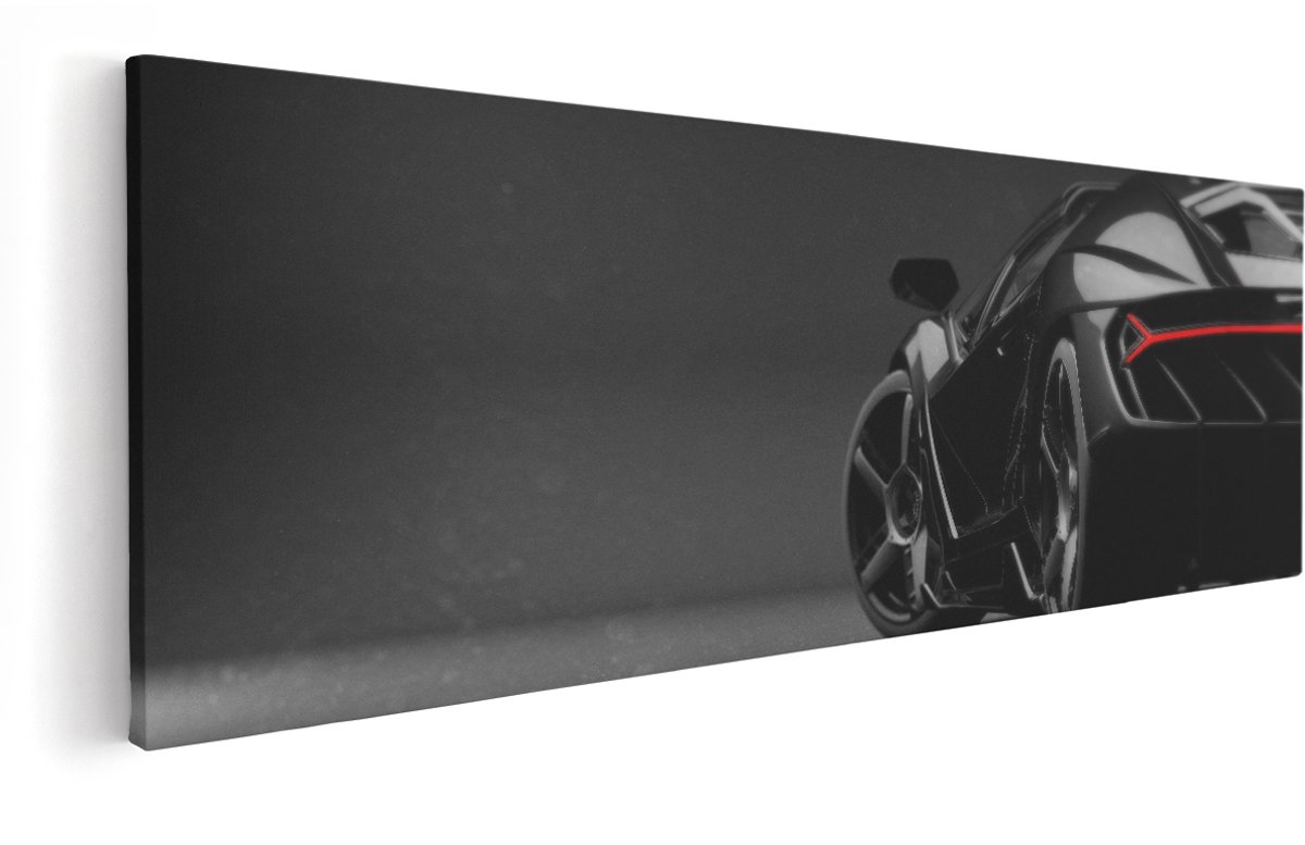 Artaza Canvas Schilderij Zwarte Sportwagen Auto - 150x50 cm - Groot - Wanddecoratie Woonkamer - Schilderijen - Muurdecoratie