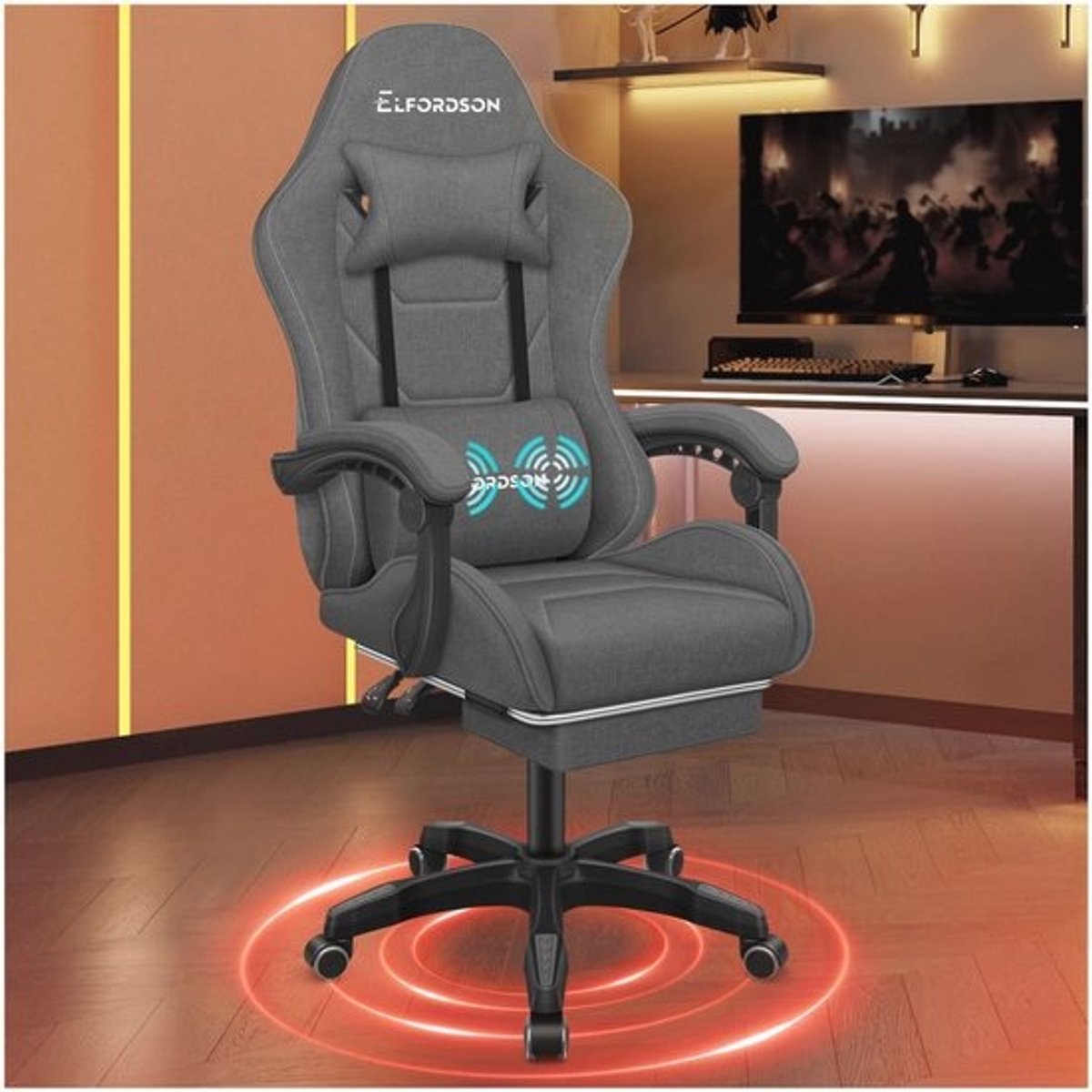 Ergonomische Gaming Chair met Massagefunctie en Verstelbare Rugleuning - Donkergrijs