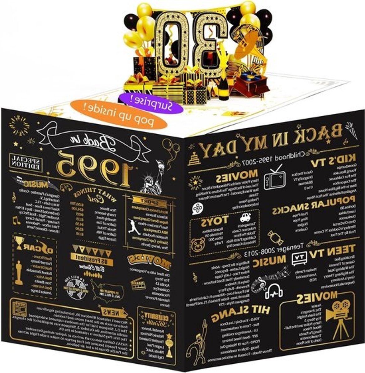 30e Verjaardagskaart 3D Pop-Up - Cadeau en Decoratie voor 30 Jaar (Man/Vrouw)