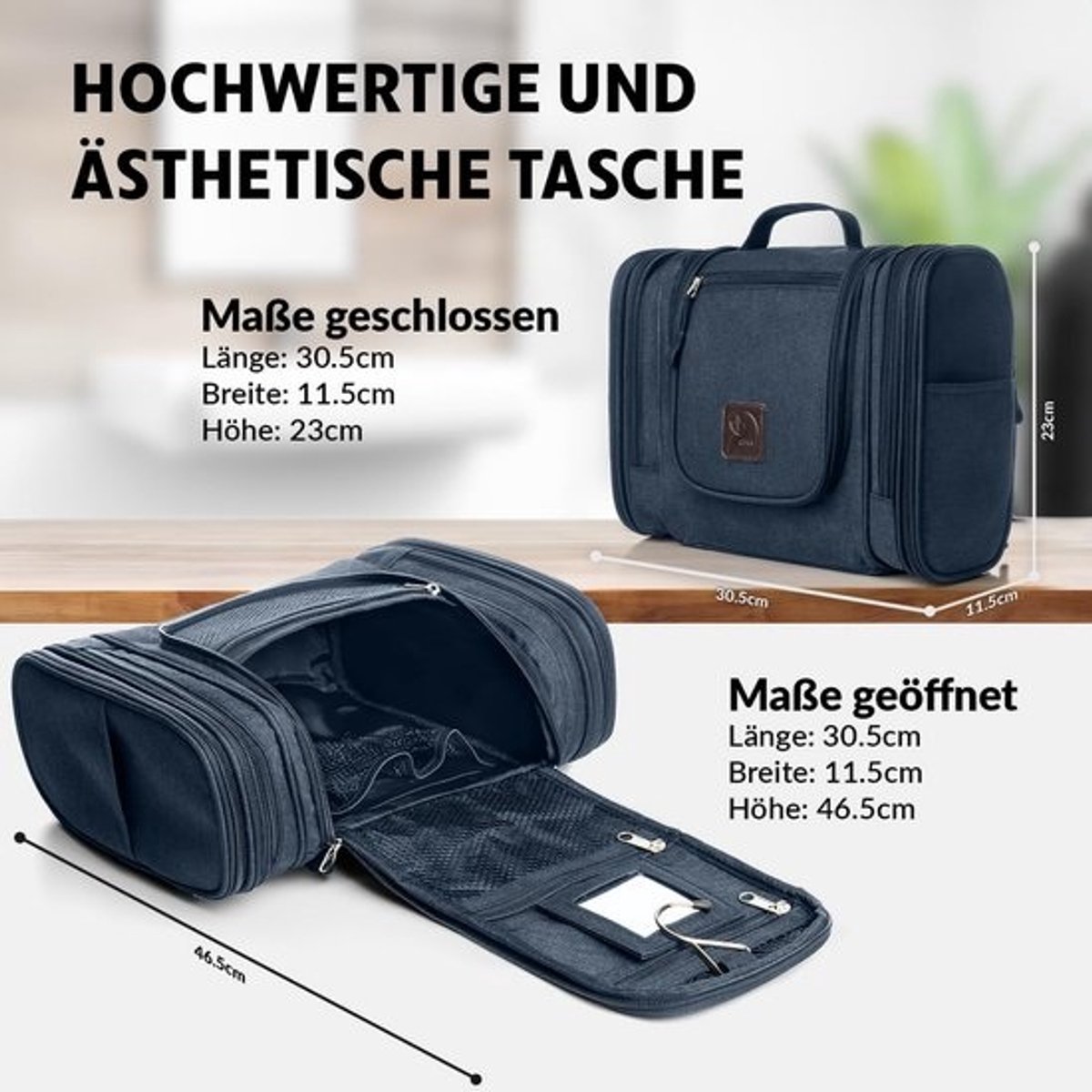 Toilettas voor Dames en Heren - Ideaal Cadeau voor Reizigers - Blauw - XXL met 10 Vakken