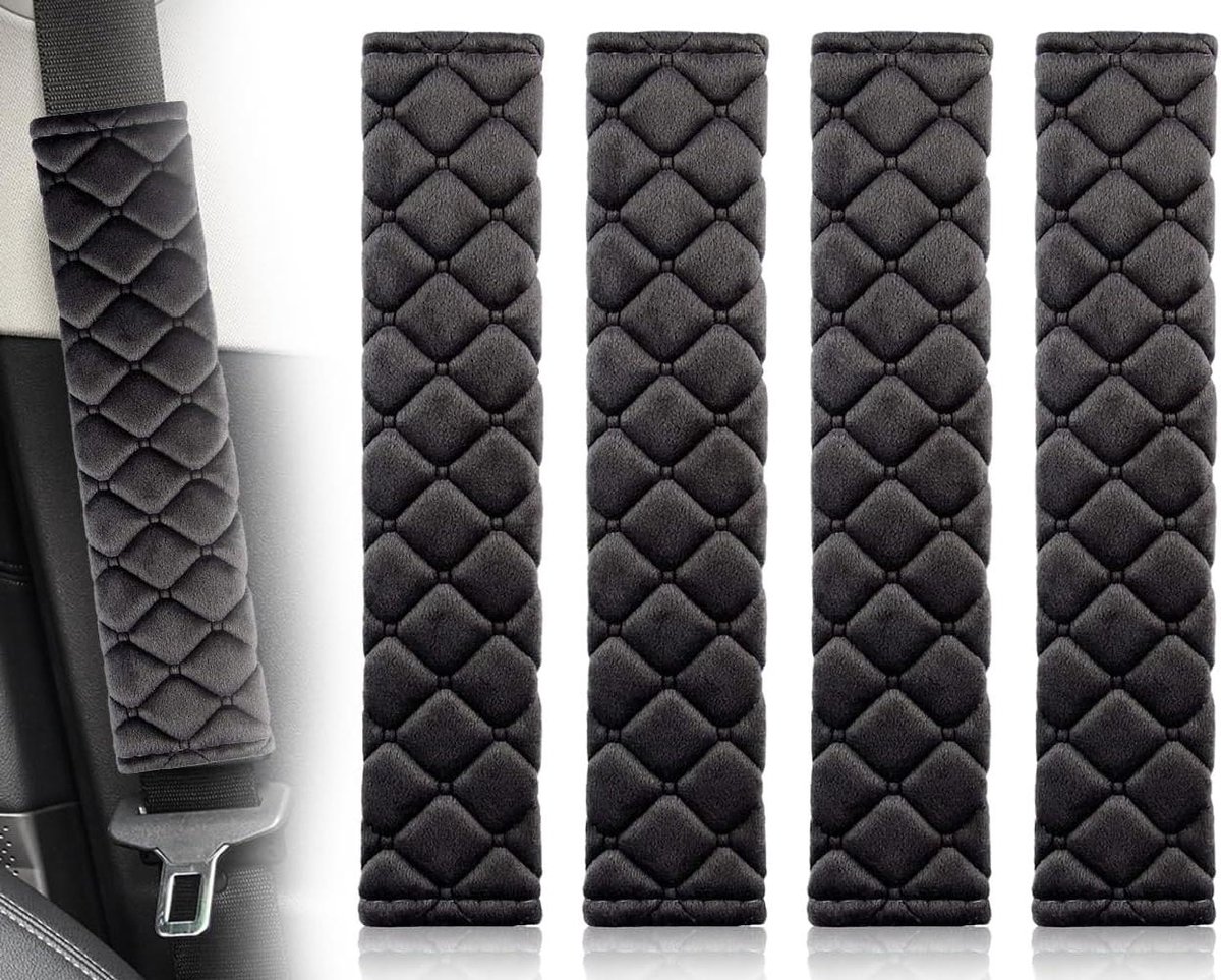 Gordelkussens Auto - Schouderbekleding - Comfortabel Rijden - Zacht Suède Materiaal - 4 Stuks - Zwart