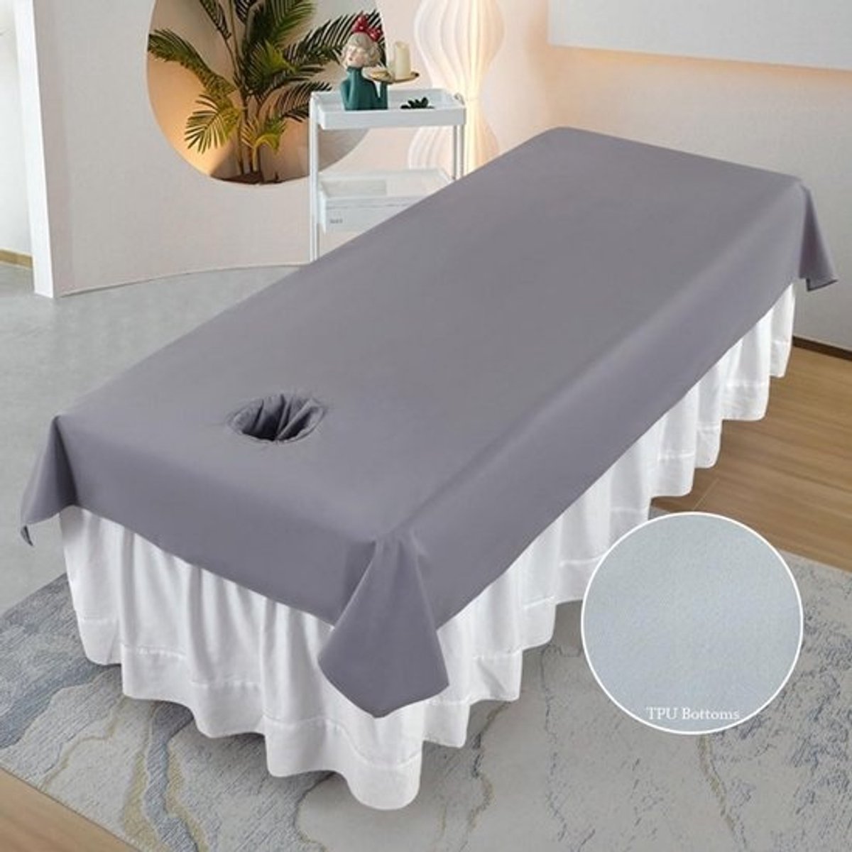 Waterdichte Massage Tafel Hoes met Gezichtsuitsparing voor Spa en Salon (Grijs)