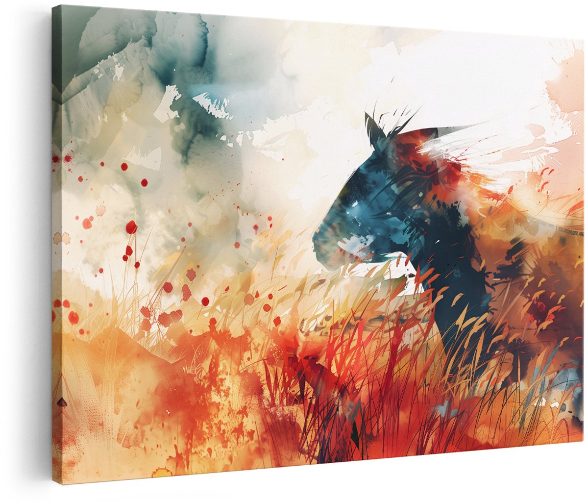 Artaza Canvas Schilderij Paard - 180x120 cm - Groot - Wanddecoratie Abstract - Muurdecoratie Dieren - Decoratie Aquarel Natuur - Woonkamer
