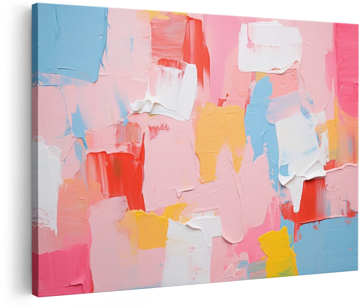 Artaza Canvas Schilderij Abstract - 180x120 cm - Groot - Wanddecoratie Modern - Muurdecoratie Kleurrijk - Decoratie Pastel - Schilderijen Op Canvas Roze