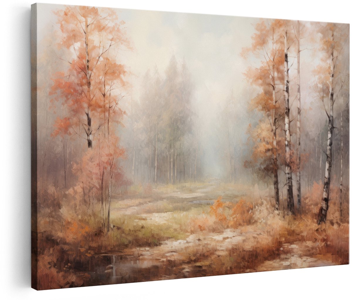 Artaza Canvas Schilderij Herfstbos - 180x120 cm - Groot - Wanddecoratie Natuur - Muurdecoratie Landschap - Schilderijen Bomen Oranje