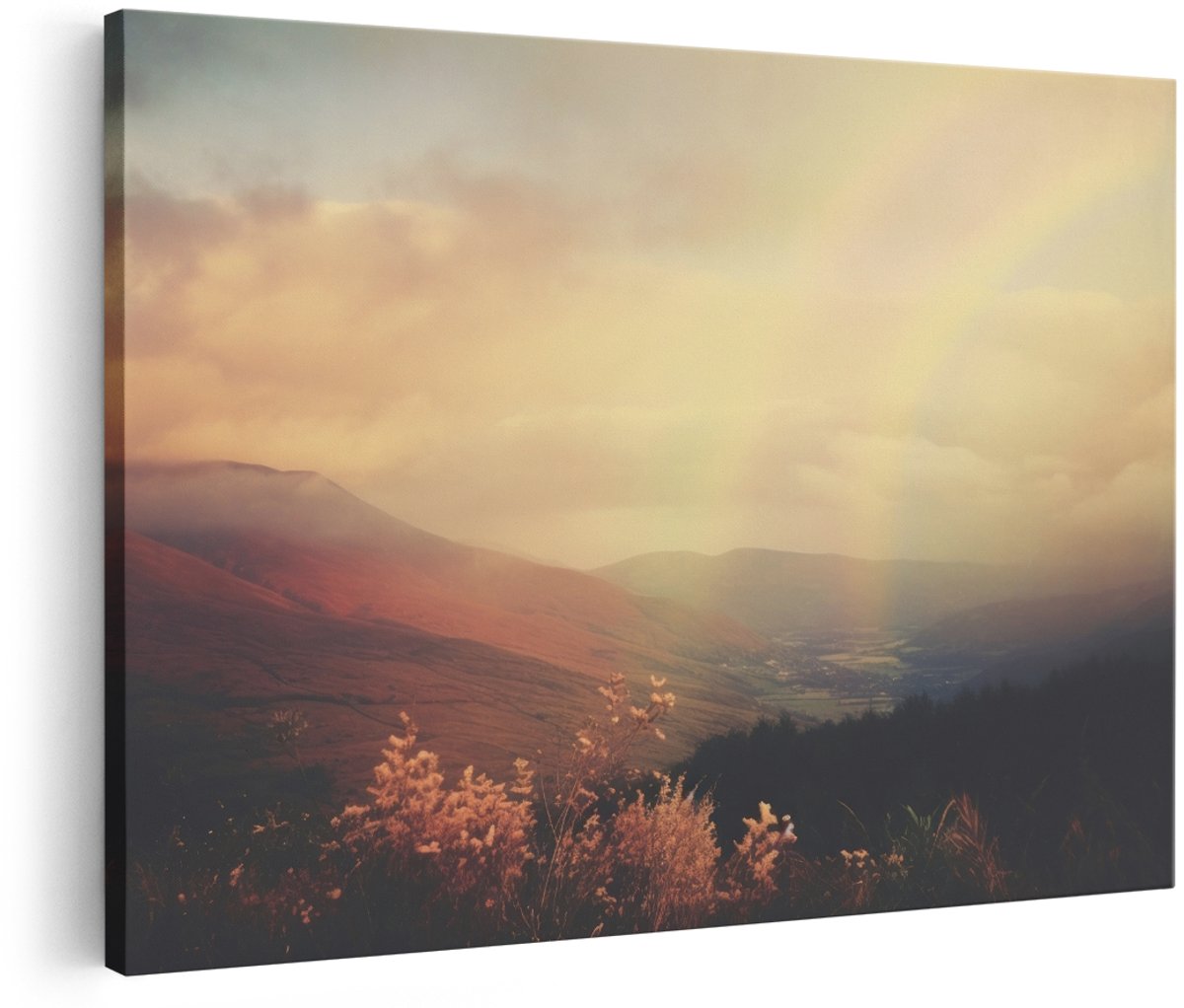 Artaza Canvas Schilderij Landschap - 180x120 cm - Groot - Wanddecoratie Bergen - Muurdecoratie Natuur - Schilderijen Zonsondergang Vintage