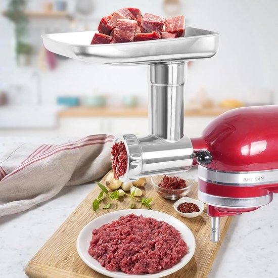 Keukenmachine Opzetstuk - Vleesmolen - Zelf worst maken - Roestvrij staal - 1 Kilogram - Zilverkleurig — afbeelding 2