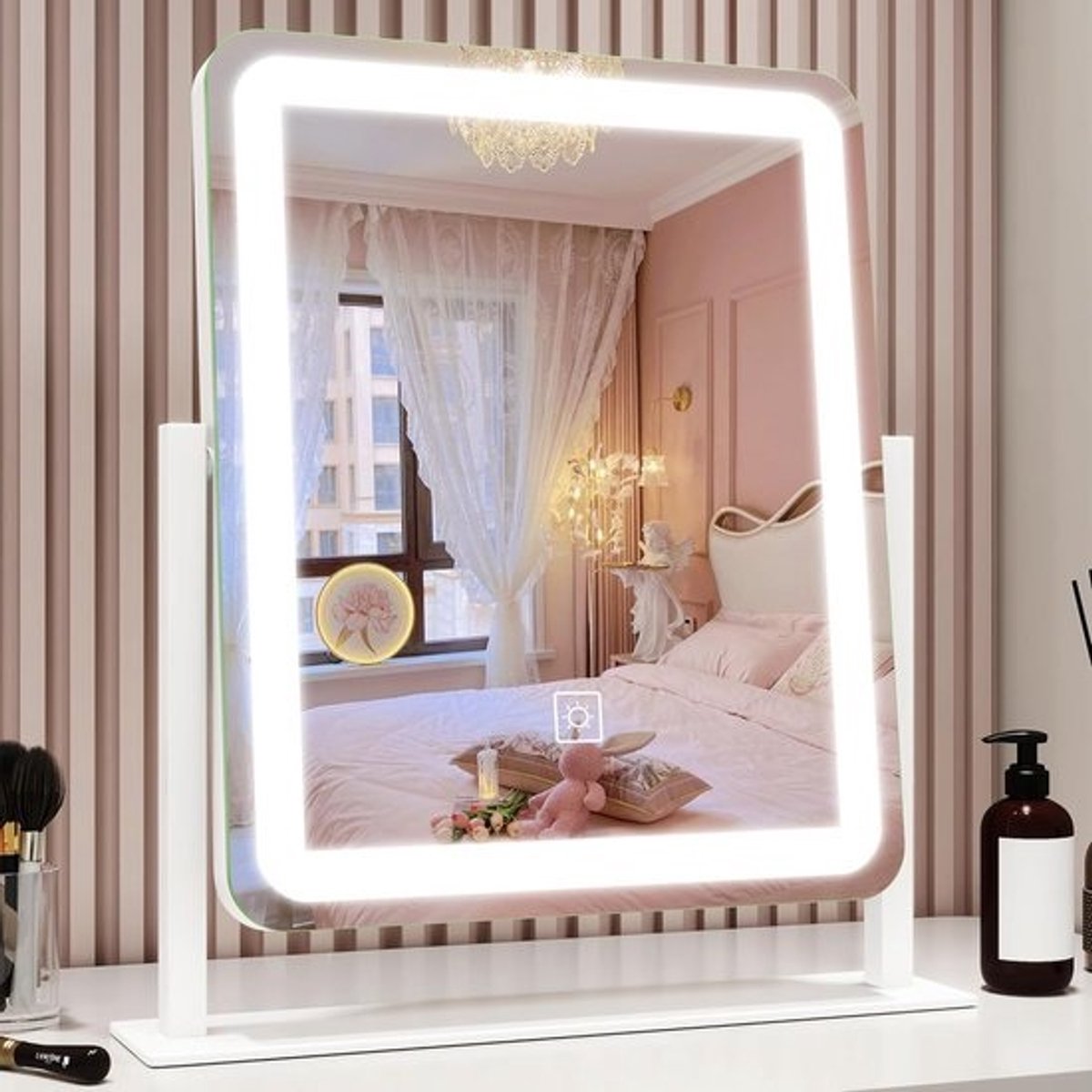 Grote LED Make-up Spiegel met Verlichting - 30x30cm - Dimbaar Touchscreen