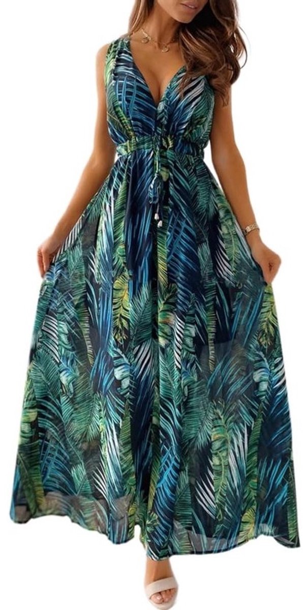 Dames Maxi Jurk Zomer Mouwloos Bloemenprint Casual Lange Strandjurk Boho Stijl