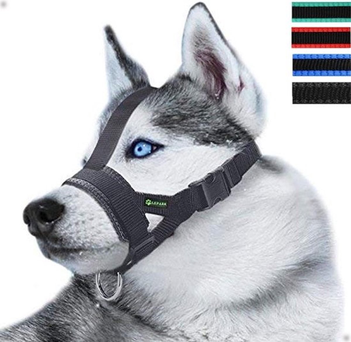 Verstelbare Hond Muilkorf met Hoofdband - Voorkom Bijten, Kauwen en Blaffen (Alle Maten)