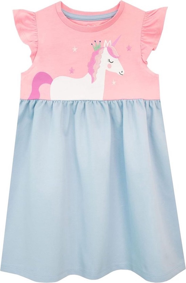 Meisjes Jurk Eenhoorn Roze Blauw Korte Mouwen Feestelijk Kostuum