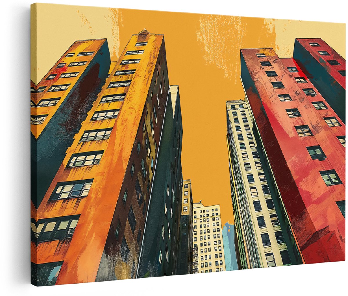 Artaza Canvas Schilderij Wolkenkrabbers New York - 180x120 cm - Groot - Wanddecoratie Pop Art - Muurdecoratie Skyline - Kleurrijk Schilderij Stad