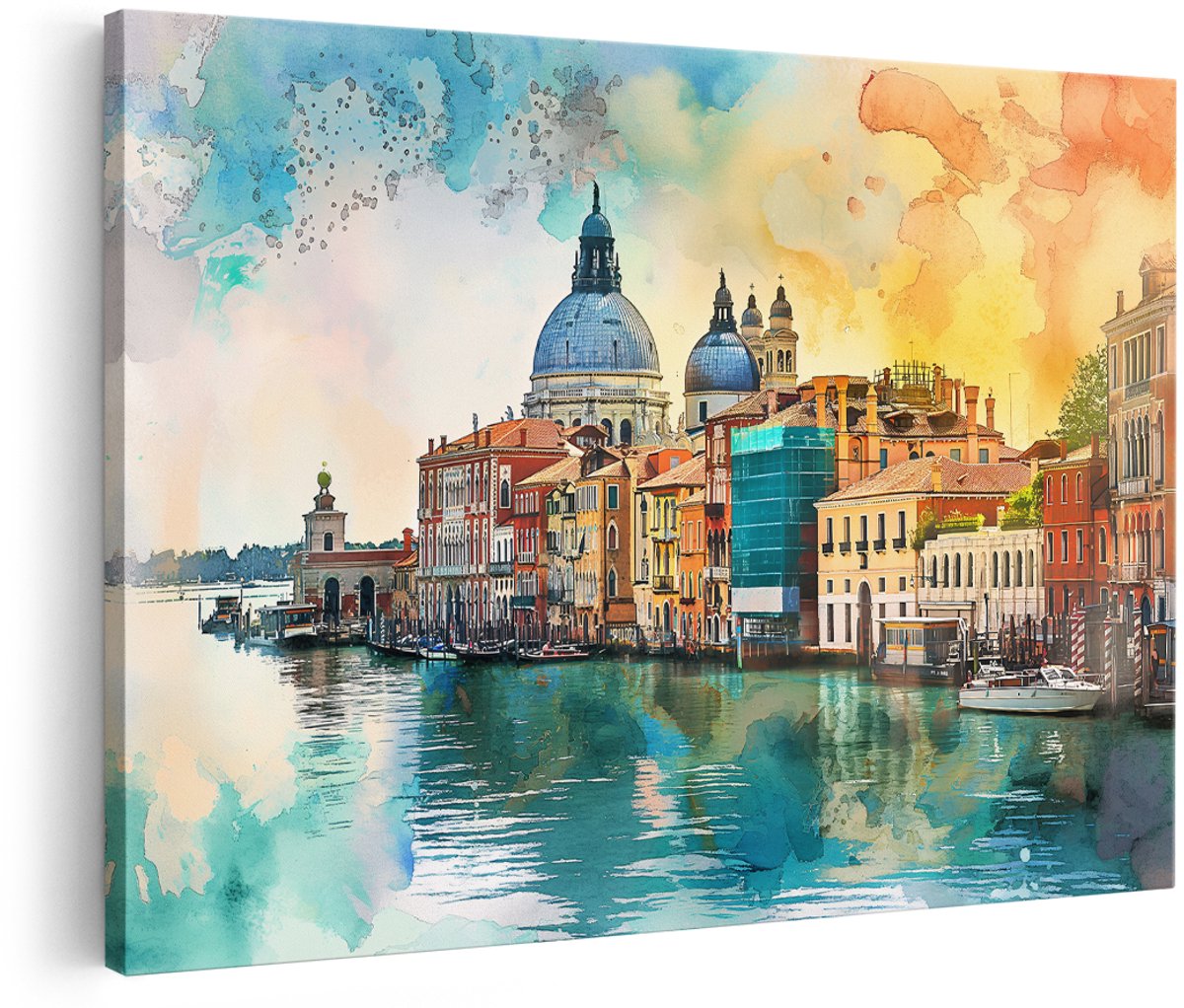 Artaza Canvas Schilderij Venetië - 180x120 cm - Groot - Wanddecoratie Grand Canal - Muurdecoratie Italië - Schilderijen Op Canvas Aquarel