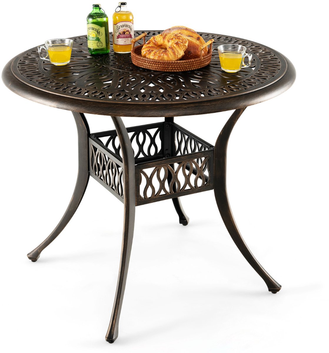 SureDeal® - Tuintafel - Parasolgat Ronde Balkontafel - Tuin - 90x74 cm - Antiek bruin