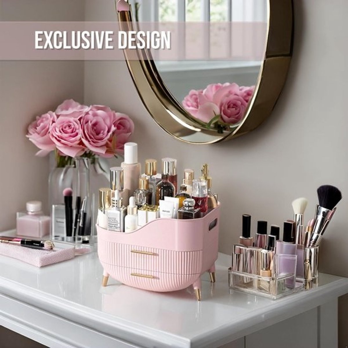 Grote Make-up Organizer met Laden - Cosmetica & Huidverzorging Opbergdoos met Handvat
