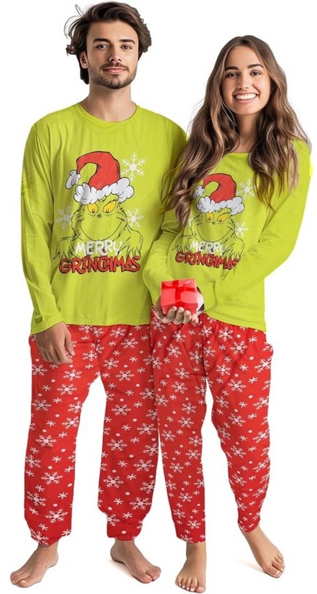 Warme Katoenen Pyjama Set Lange Mouwen Groen/Rood Unisex voor Dames en Heren