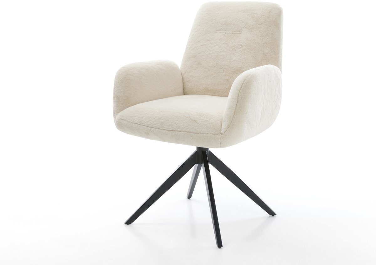 Eetkamerstoel Zoa-Flex kruisframe breed zwart pluchen crème-wit 360° draaibaar rocker-functie pocketveer kern