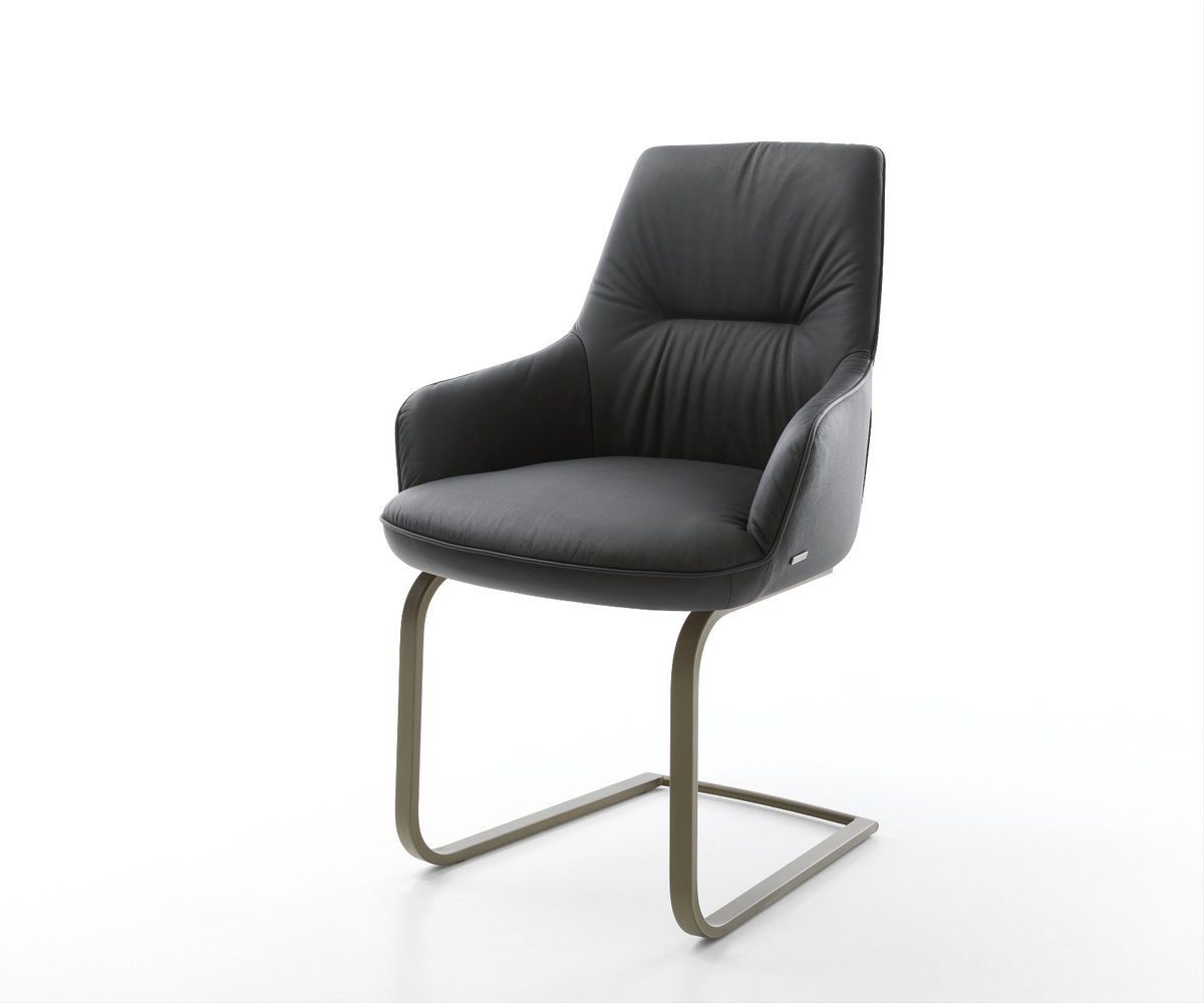DELIFE Sledestoel Zelia-Flex met armleuning sledemodel vlak afwerking met titanium echt leer zwart pocketveer kern