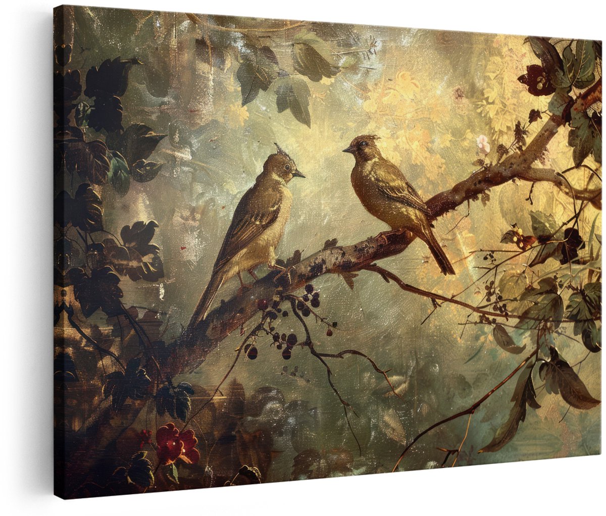 Artaza Canvas Schilderij Vogels - 180x120 cm - Groot - Wanddecoratie Natuur - Muurdecoratie Bos - Vintage Schilderijen Op Canvas