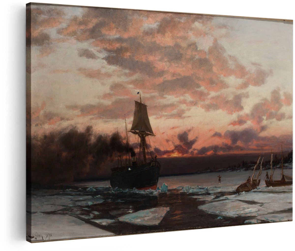 Artaza Canvas Schilderij Zonsondergang - 180x120 cm - Groot - Wanddecoratie Stoomboot - Muurdecoratie Landschap - Decoratie Klassiek Schilderij