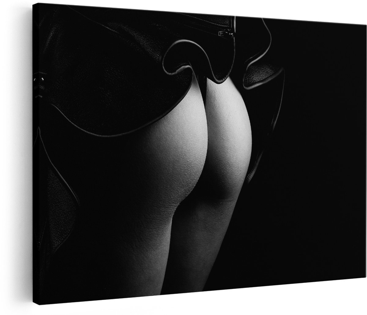 Artaza Canvas Schilderij Vrouwen Billen onder een Rok - Erotiek - Zwart Wit - 180x120 cm - Groot - Wanddecoratie Woonkamer - Schilderijen - Muurdecoratie
